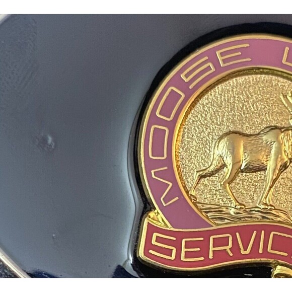Vtg Moose Legion Service Belt Buckle Oval Plated Chrome Gold Tone & Enamel Fills - Picture 4 of 4
